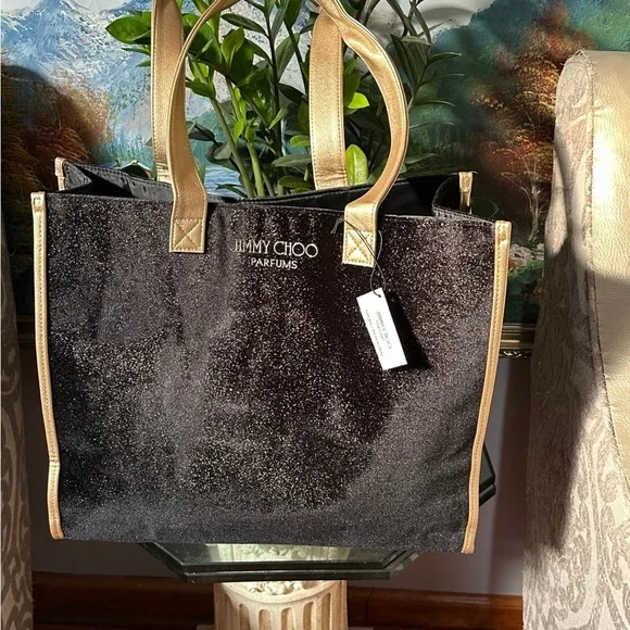 🦋 Jimmy CHOO Perfume Bag NWT Black Velvet Gold Glitter Designer Glam🦋 - Picture 2 of 14